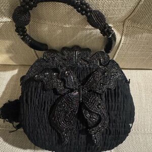 Mary Frances Handbag Beaded Bag Purse BLACK Butterfly